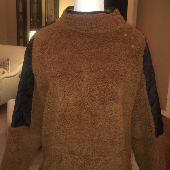 Fleece Oblique Button Neck Splice Sweater Size XL - Picture 2 of 14